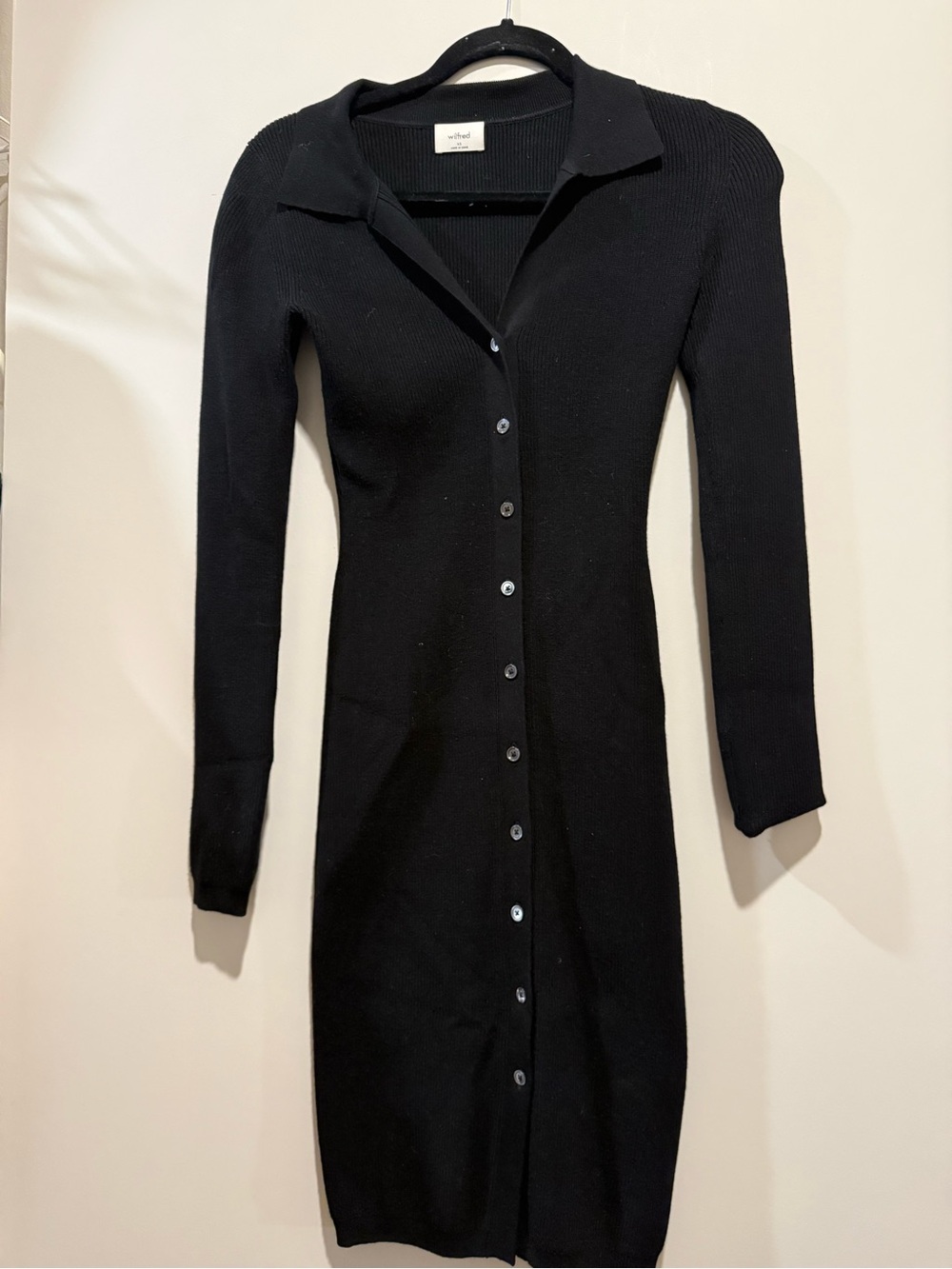 Wilfred Button-Front Black Ribbed Knit Dress